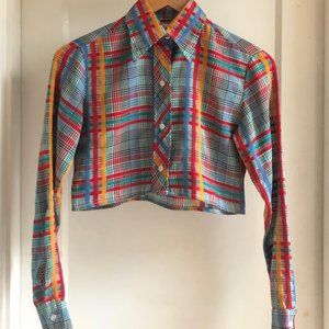 Vintage 70's Long Sleeve Button-up Crop Top